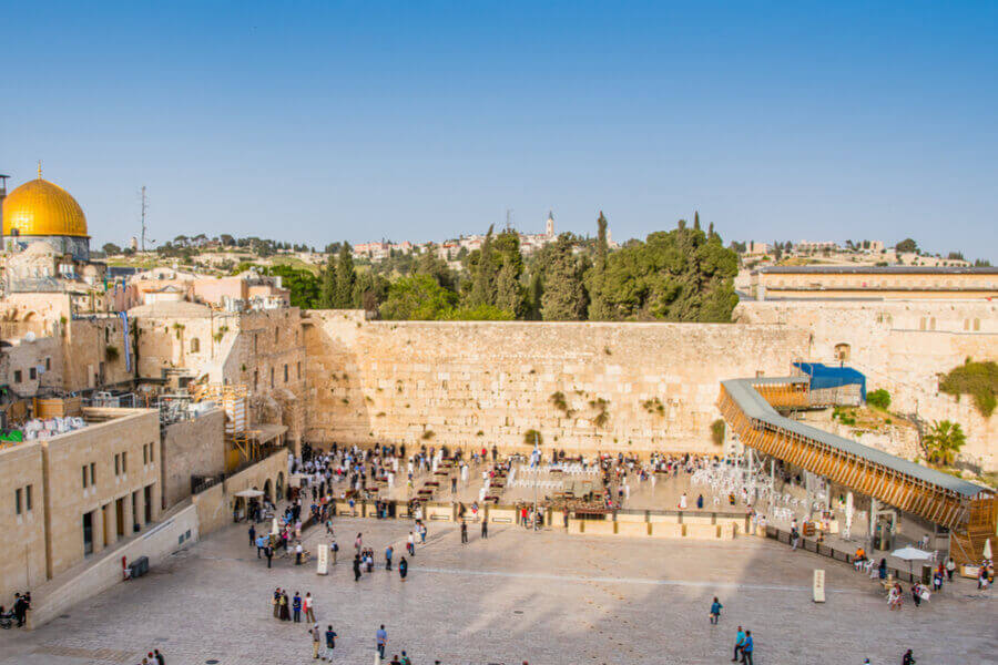 The Wailing Wall, an ancient limestone wall in the Old City of Jerusalem 