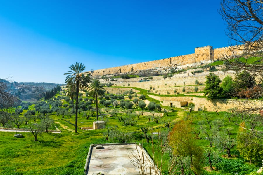 The Kidron Valley separates the Temple Mount from the Mount of Olives and contains many ancient tombs, Jerusalem, Israel.
