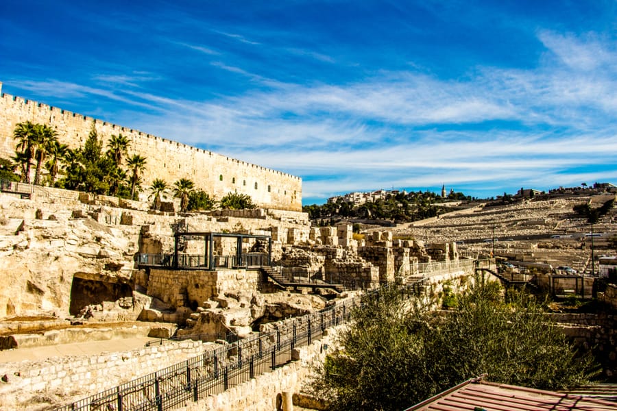 Archaeological Park Davidson Center. Archaeological excavations near the walls of the old city in Jerusalem