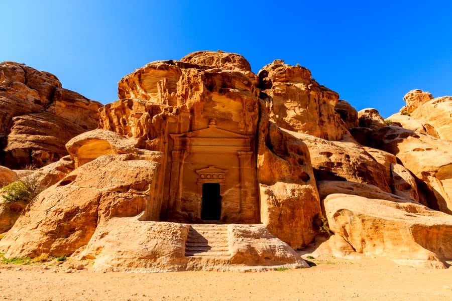 Caved buildings of Little Petra in Siq al-Barid, Wadi Musa.