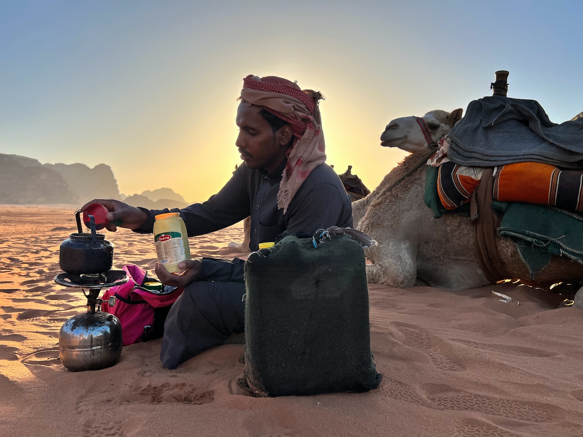 Movies Filmed in Wadi Rum- A Bedouin making morning coffee in Wadi Rum