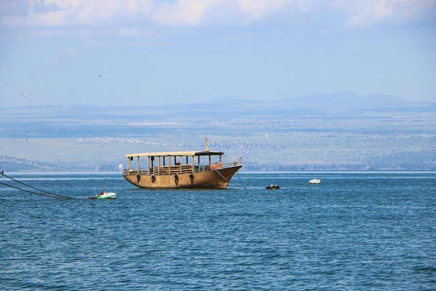 Sea of Galilee boat ride on a wooden passenger boat near Tiberias