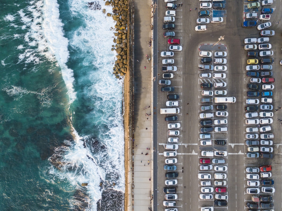 Aerial overview of Tel Aviv Port (Namal parking)