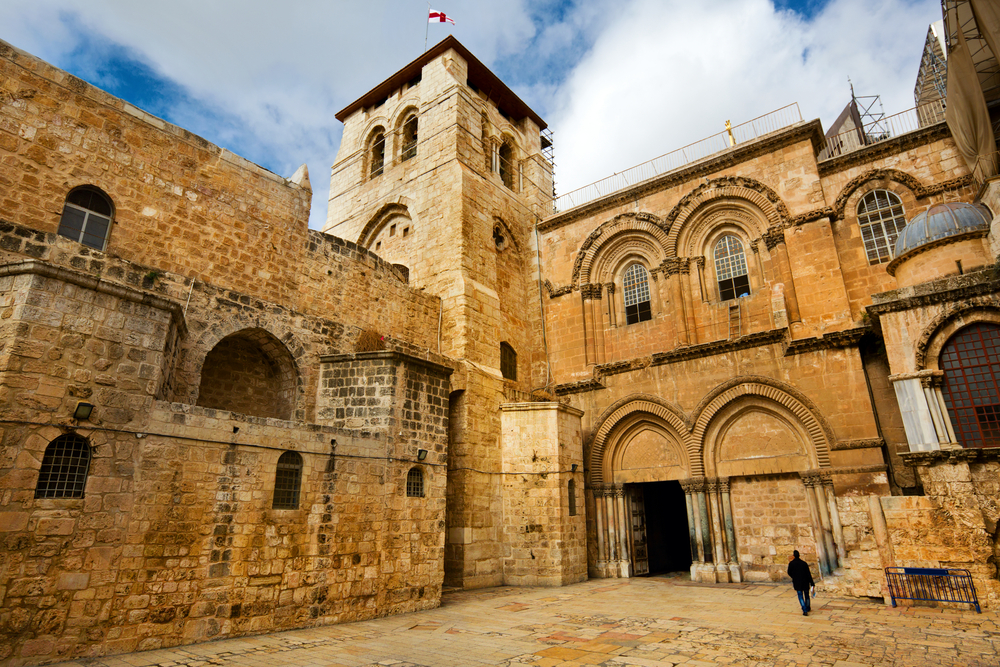 View on main entrance in at the Church of the Holy Sepulchre
