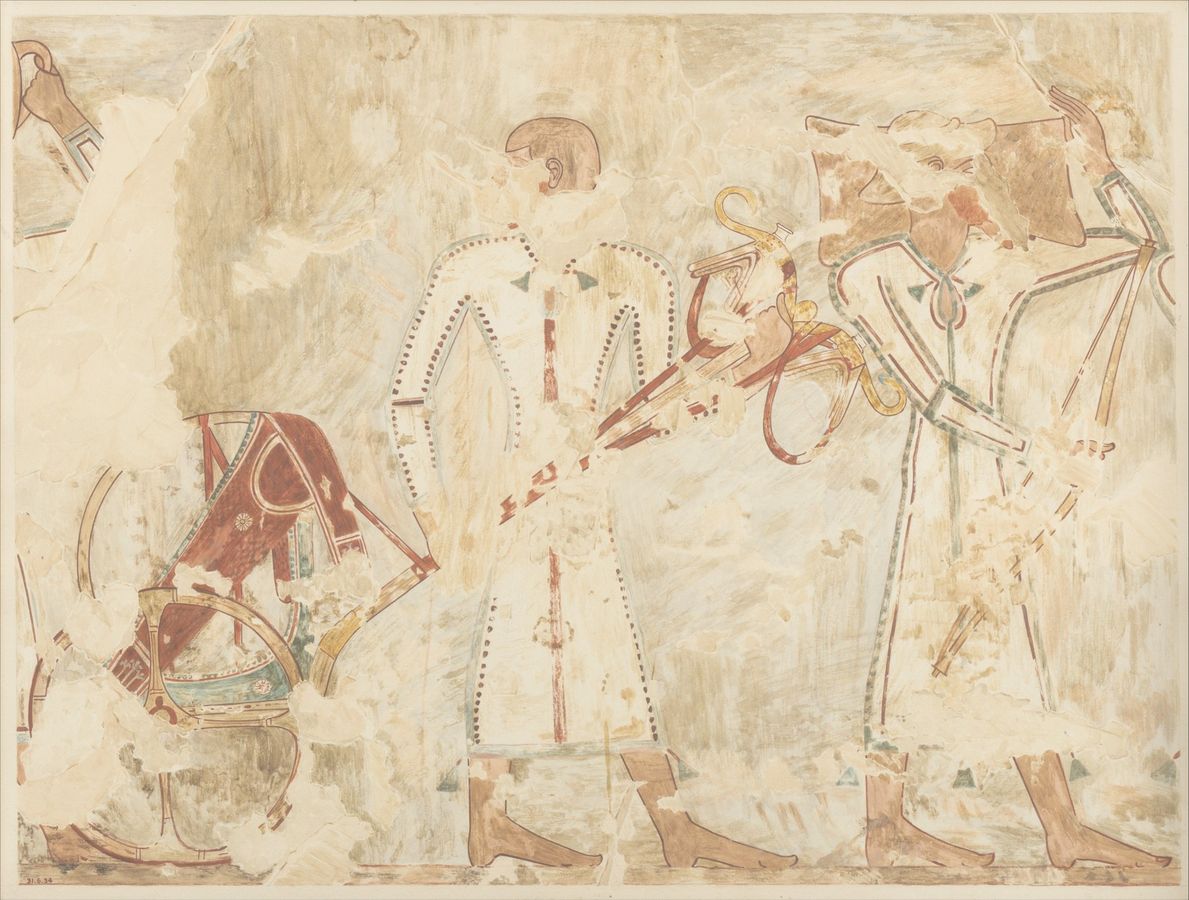 Syrians Bringing an Ingot and a Chariot Syrians Bringing an Ingot and a Chariot: Nina de Garis Davies’s painted facsimile of a scene in the Egyptian tomb of Rekhmire. The ancient scene illustrates the international connections of the Late Bronze Age; it was found in Egypt.