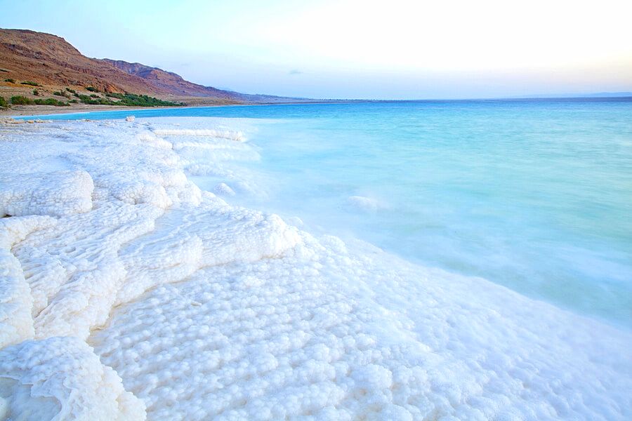 A salt flat on the shores of the Dead Sea