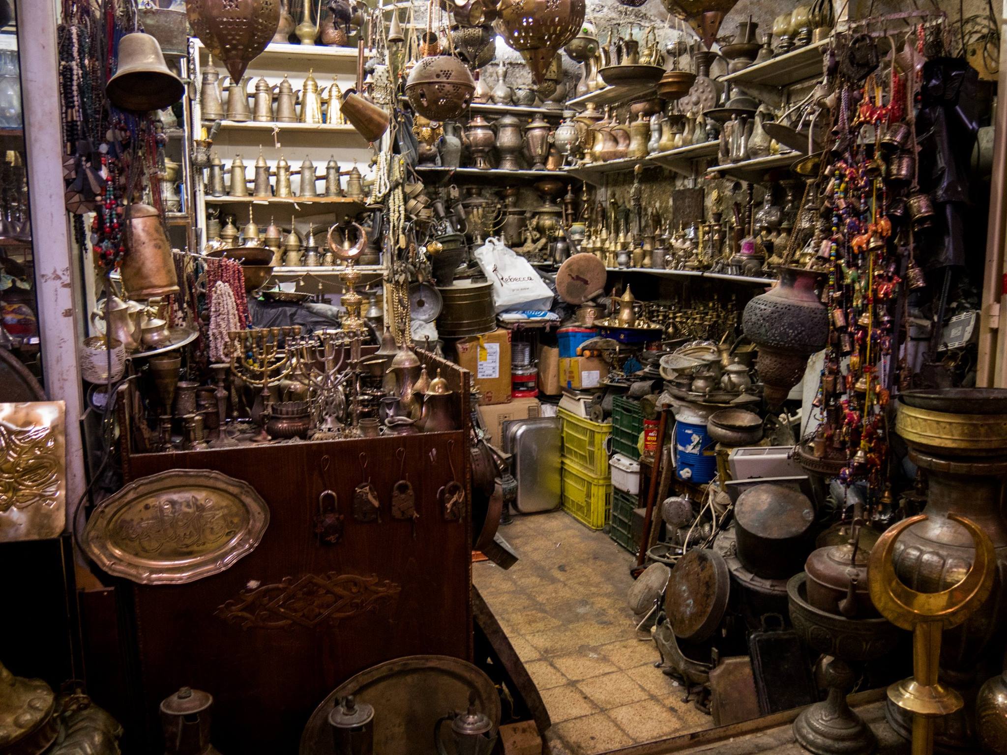 Antique shop in the covered alleyway of Jerusalem Old City Market