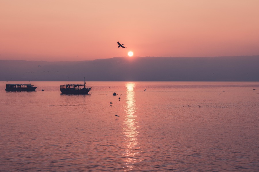 View on the Sea of Galilee at sunset