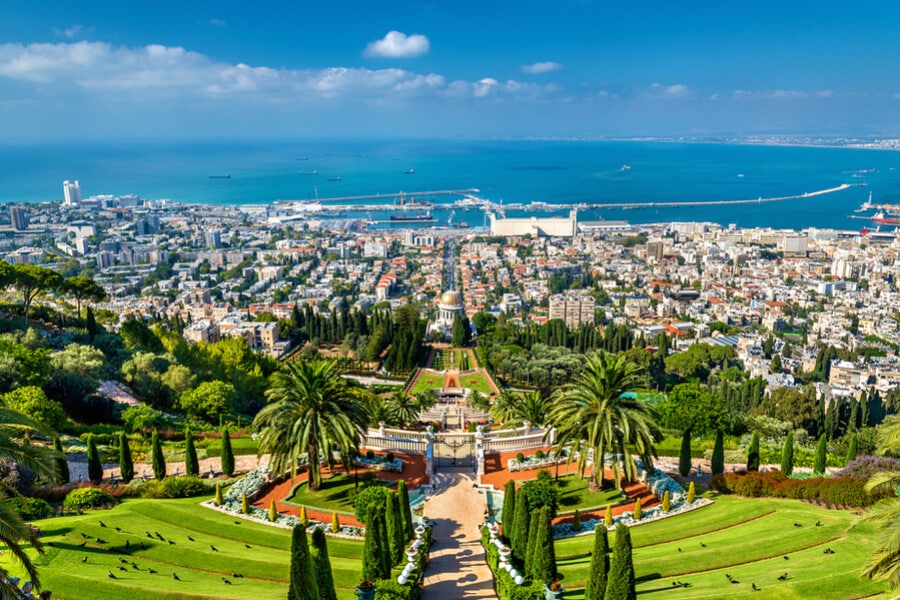 View of Haifa Bay from the top terrace of Bahai Gardens