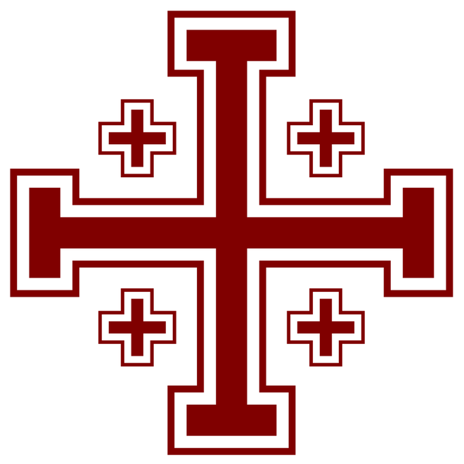 The five-cross design: one large cross potent surrounded by four smaller crosses.