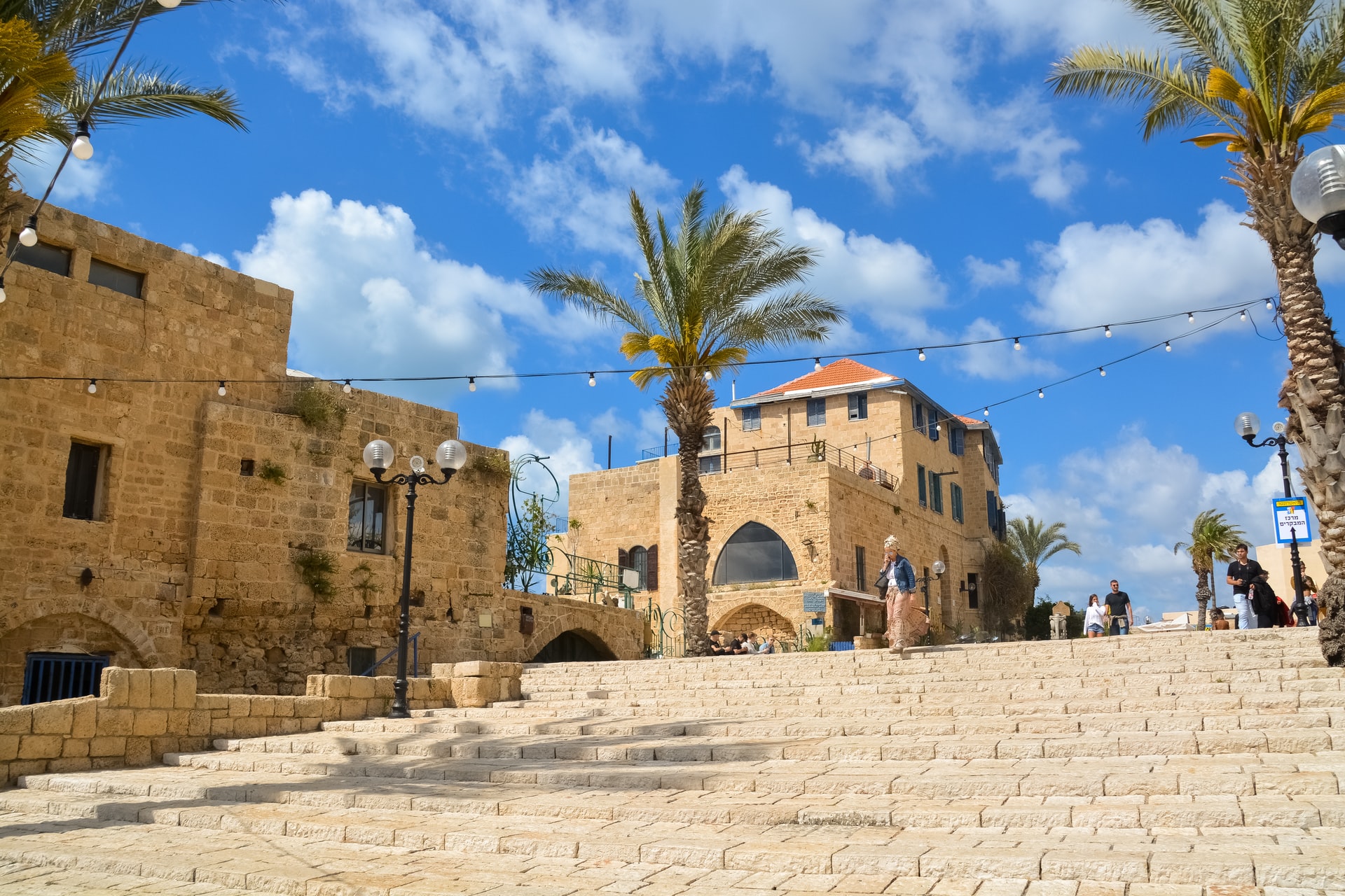The stairs lead to Kedumim Square and St Peter's church in Jaffa