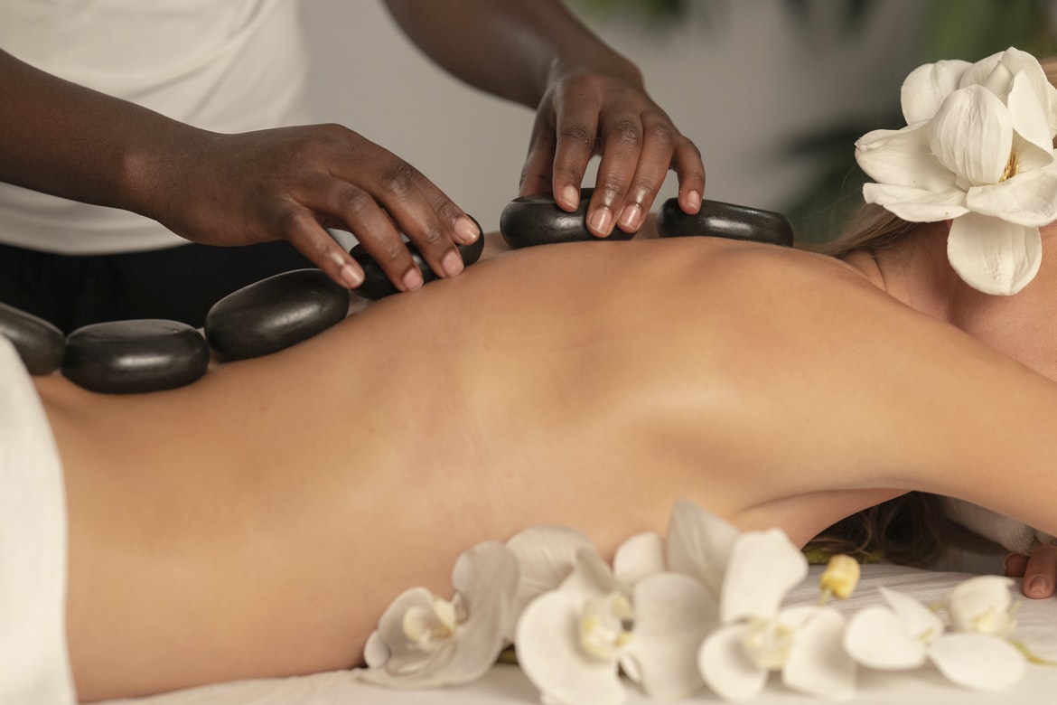 Woman getting a relaxing massage in a spa salon