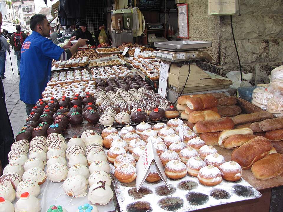 Sufganiyot at Mahane Yehuda Market, Jerusalem