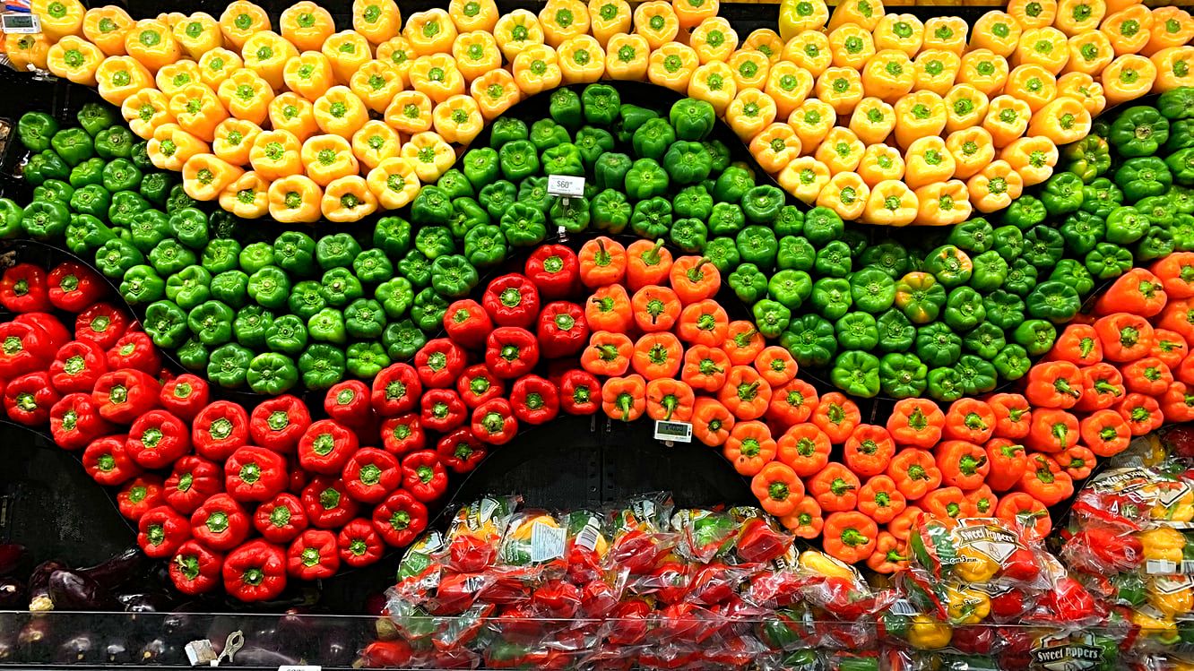 Waves of peppers in the supermarket