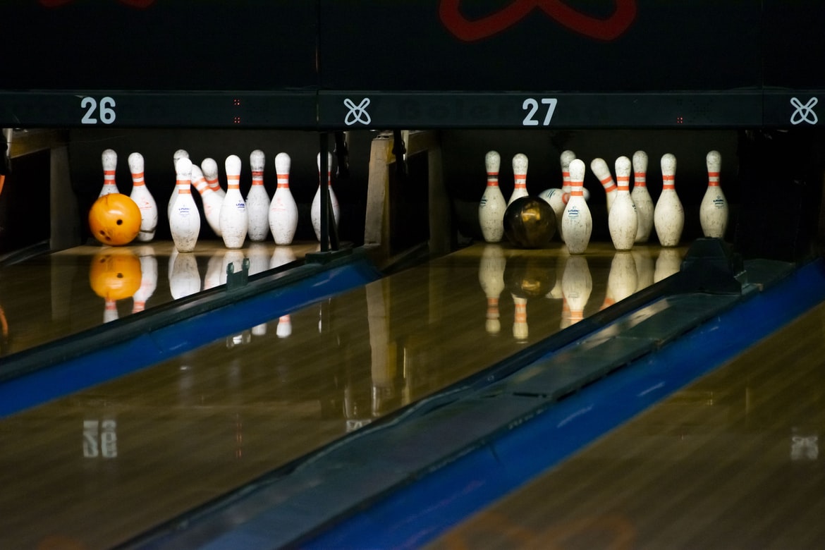 Two sets of bowling pins