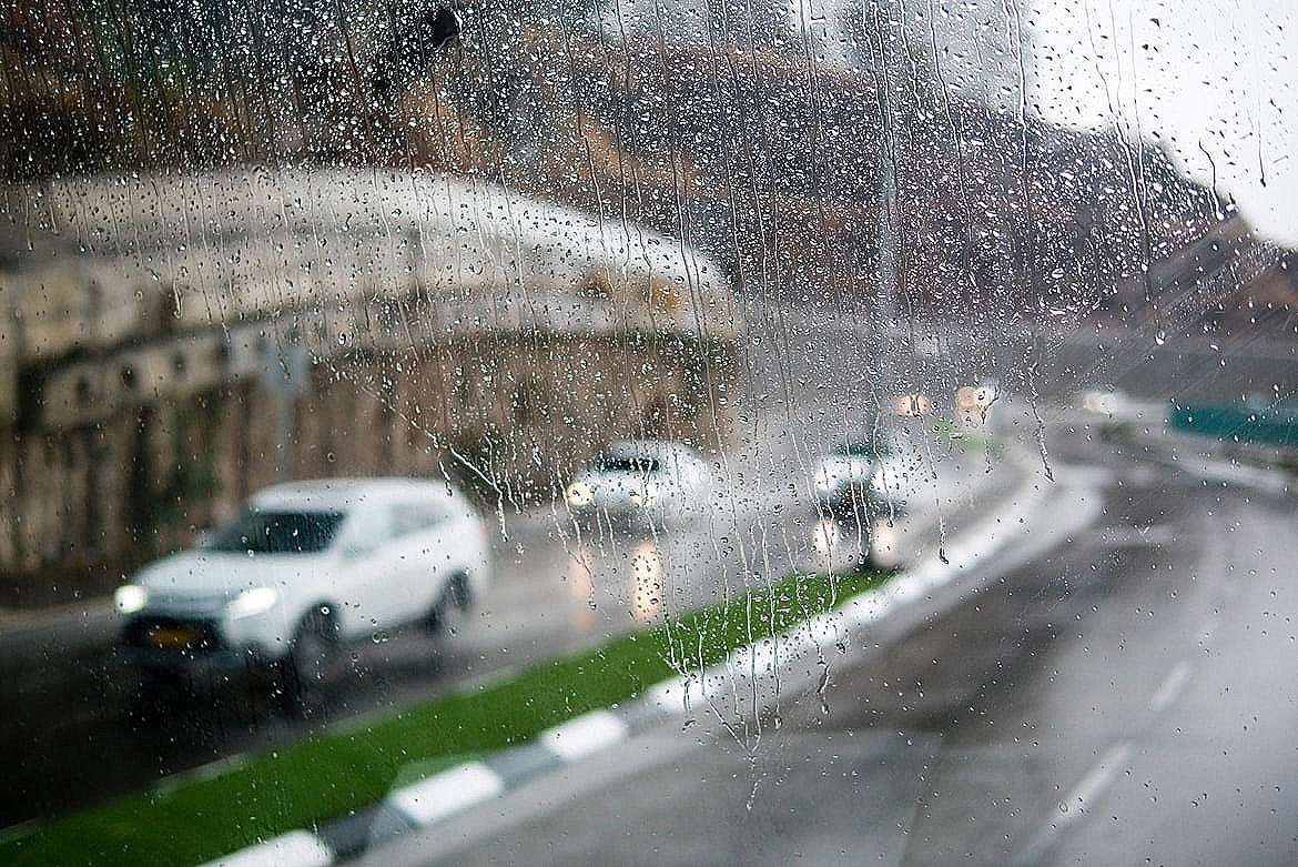 View through the rain-specked window, Israel
