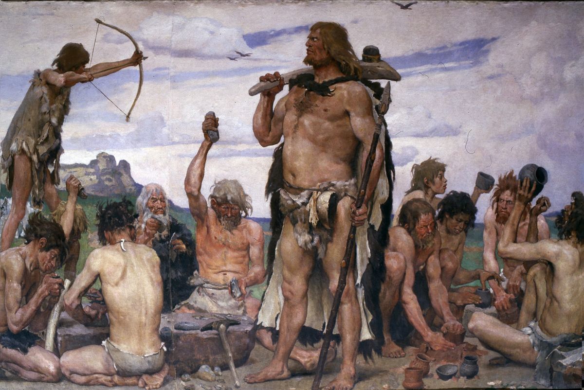 Stone Age life imagined by Viktor Vasnetsov in the 1880s Stone Age life imagined by Viktor Vasnetsov in the 1880s. This is a later artistic interpretation of prehistory, not a reconstruction of a specific community in the Land of Israel.