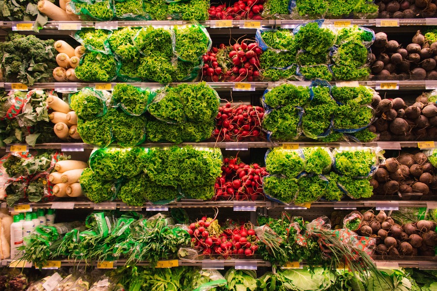 Greens and vegetables in the supermarket