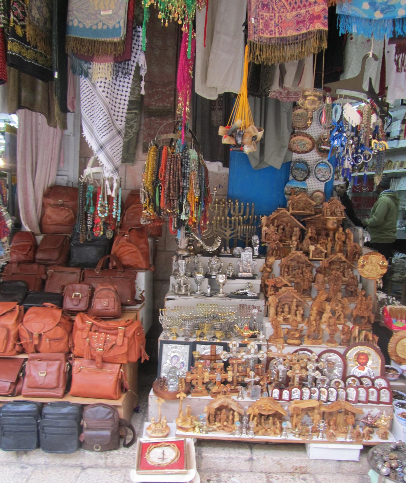 Religious souvenirs displayed in Jerusalem’s Old City market, 2012. Religious souvenirs displayed in Jerusalem’s Old City market, 2012.