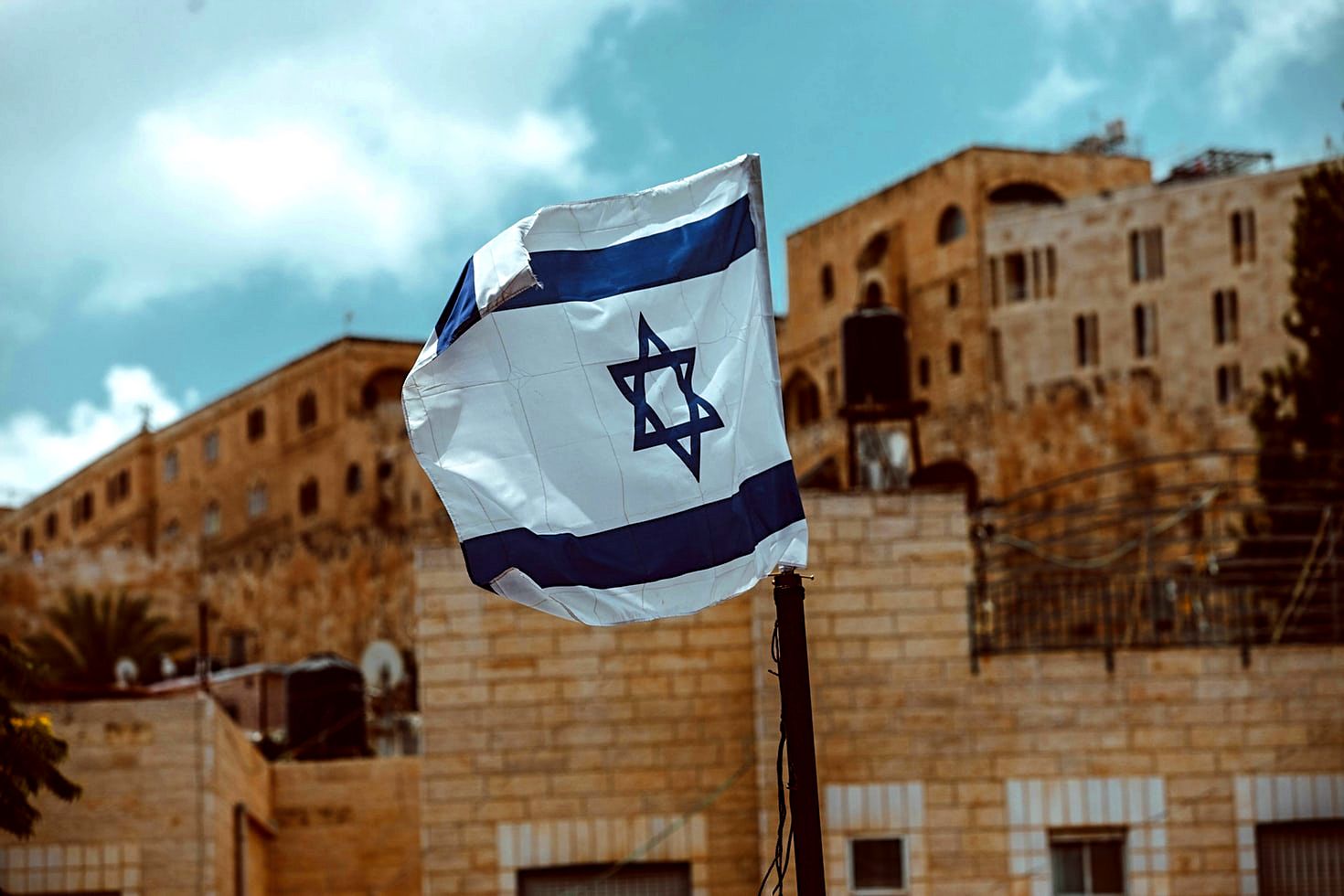 Israeli flag on a pole, Jerusalem, Israel