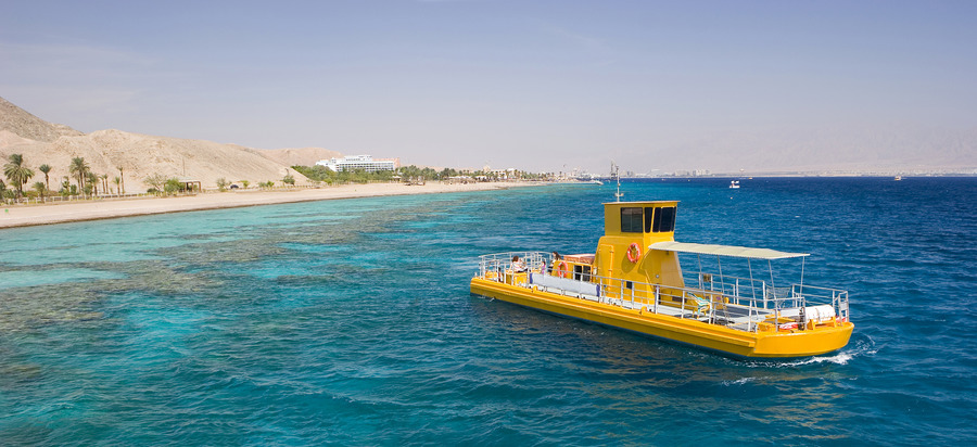 A tour on a glass-bottom boat on the Red Sea in Eilat, Israel
