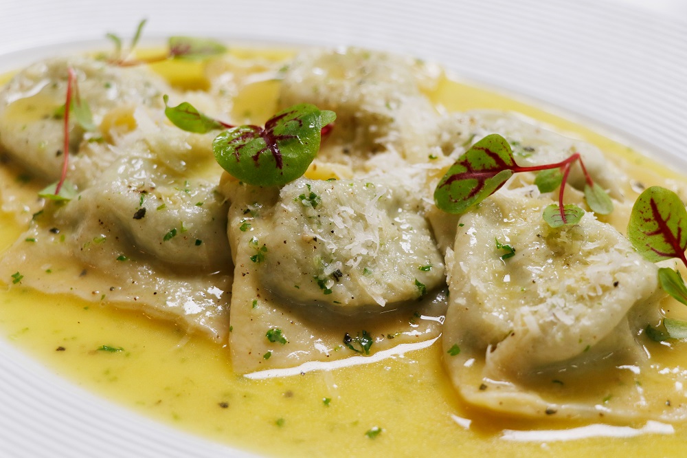Mushroom-stuffed ravioli pasta