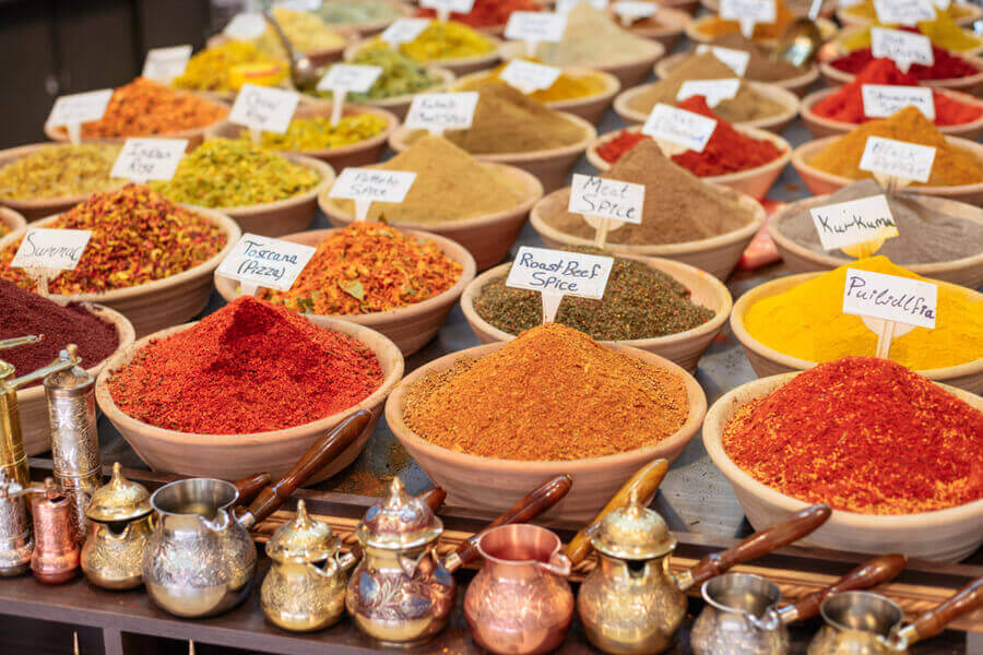 Spices at a street bazaar in the Old City of Jerusalem 