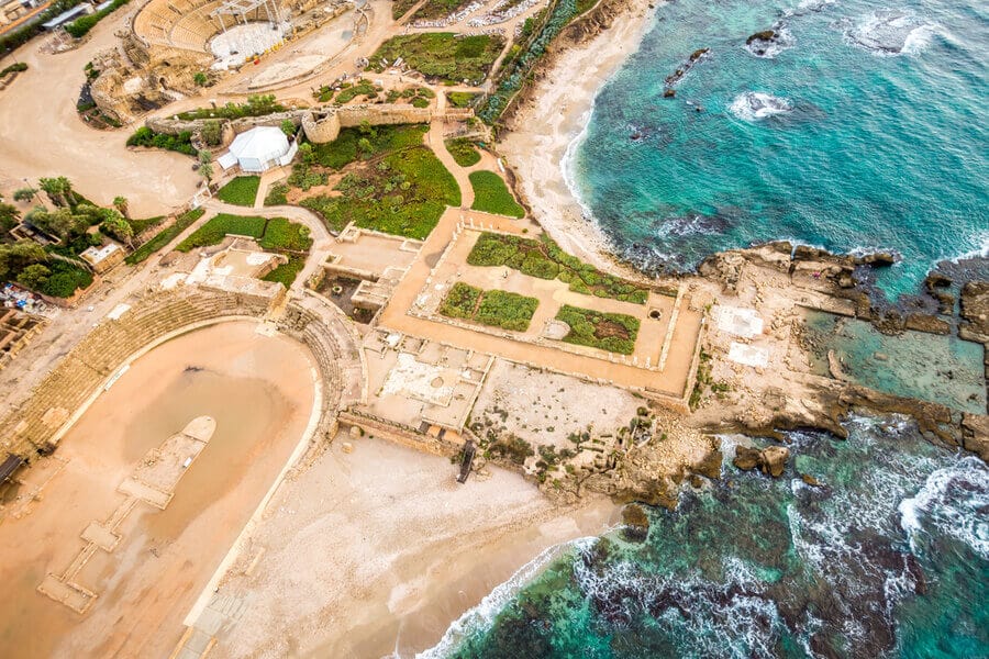 Aerial view of Caesarea coast, Israel