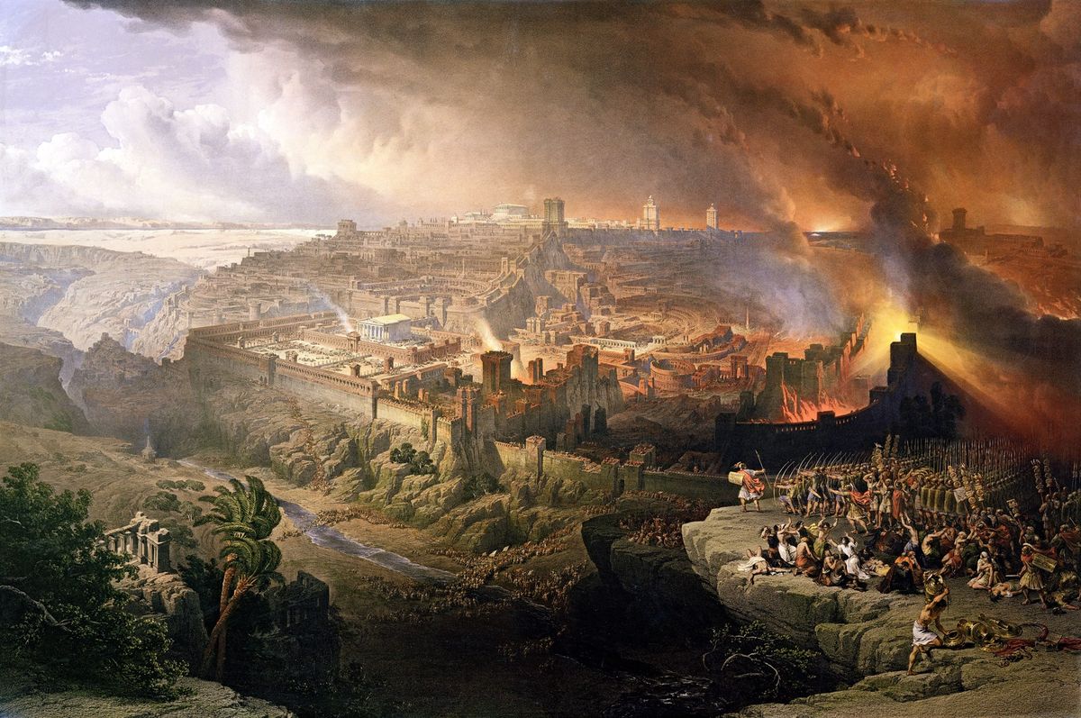 The Siege and Destruction of Jerusalem under Titus in 70 CE, after David Roberts, 1850 The Siege and Destruction of Jerusalem under Titus in 70 CE, after David Roberts, 1850. A dramatic nineteenth-century interpretation of the Roman siege, rather than a contemporary record.