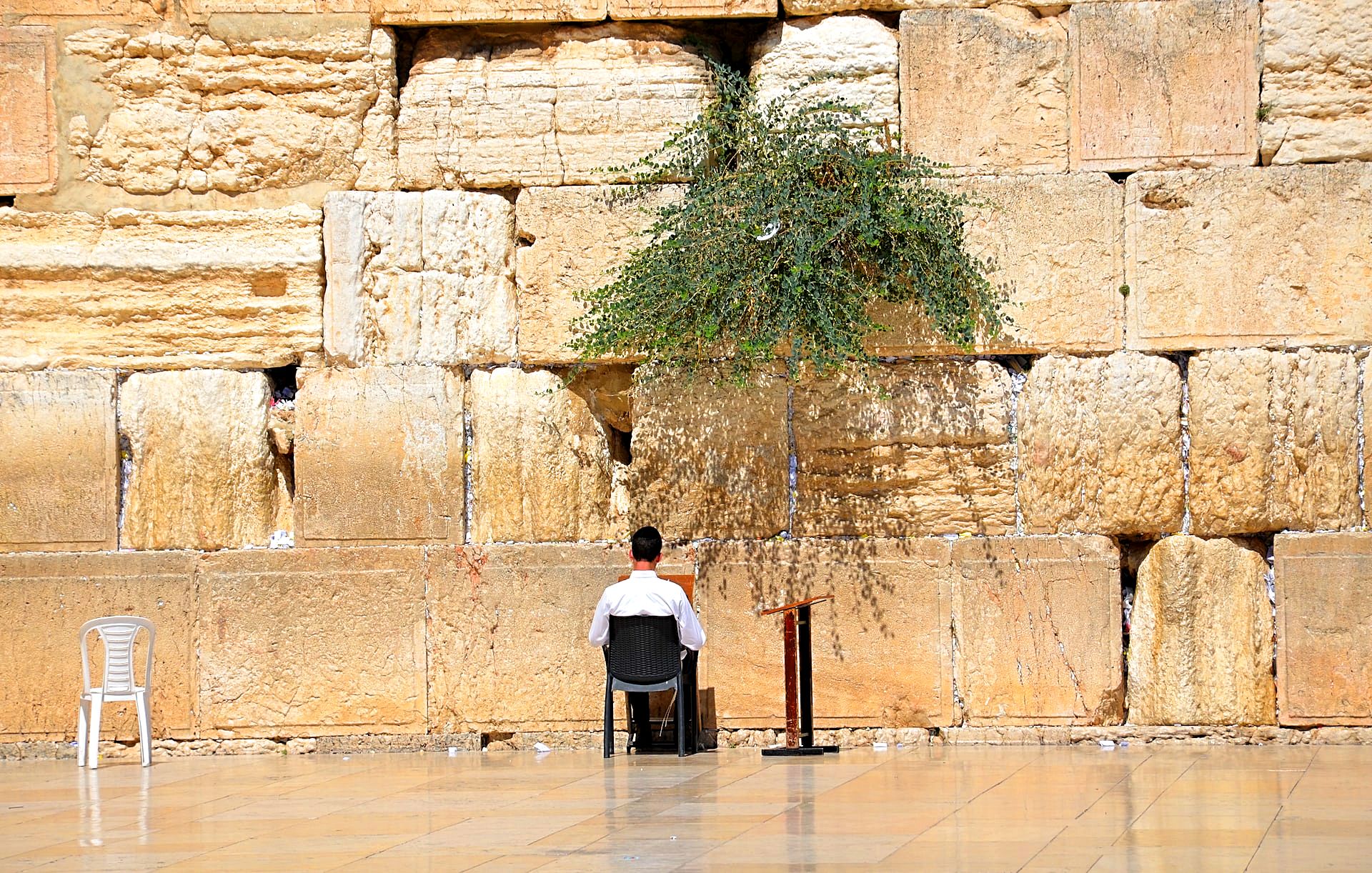A Jewish boy praying by the Wailing Wall, Jerusalem