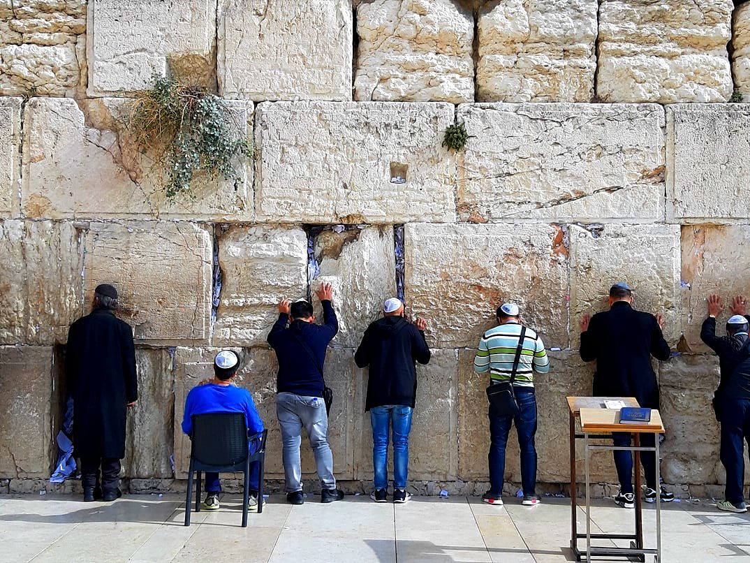 Jewish men praying at the Western Wall, Jerusalem