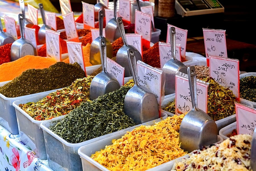 Assorted spices stall, Tel Aviv, Israel