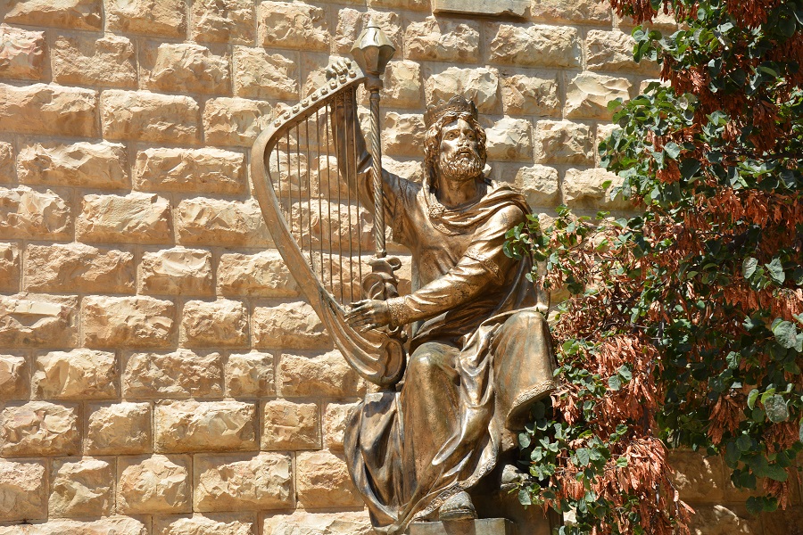 A statue of King David playing a harp, Jerusalem