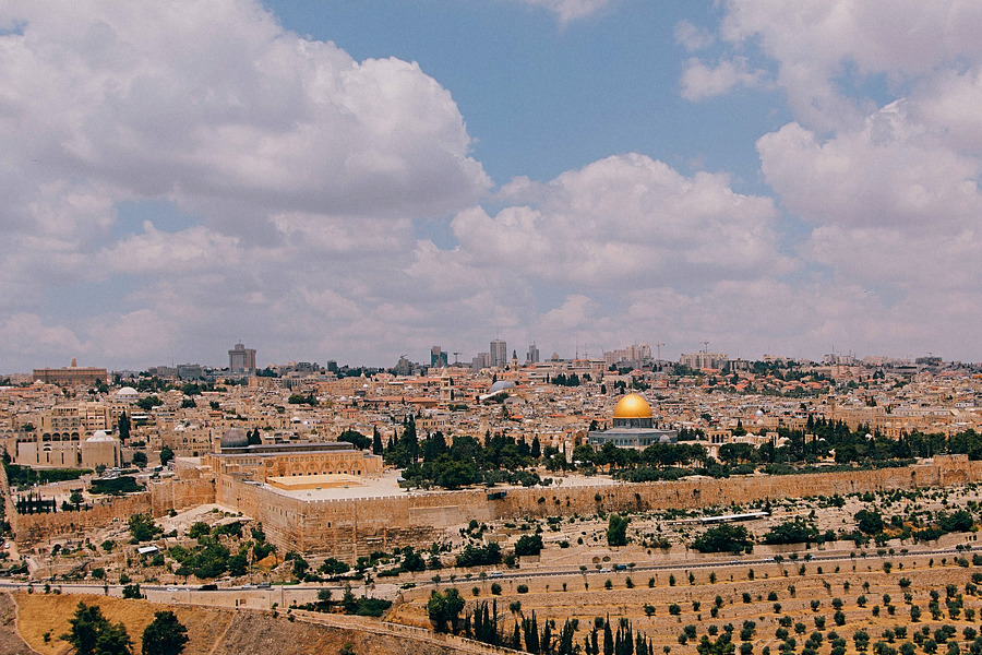 View of the Temple Mount and of Mount Olives Jewish cemetery