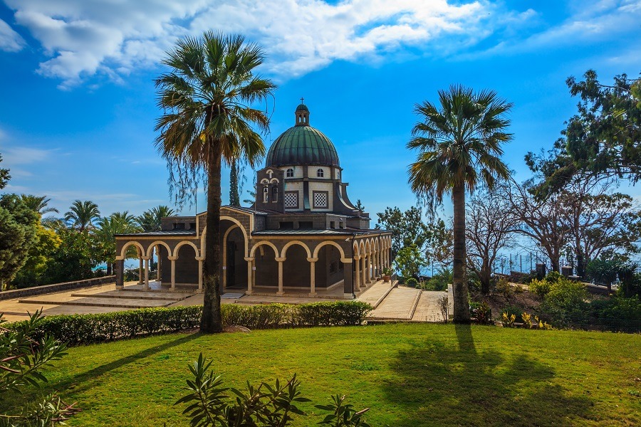Church of the Beatitudes on Mount of of Beatitudes by the Sea of Galilee, Israel