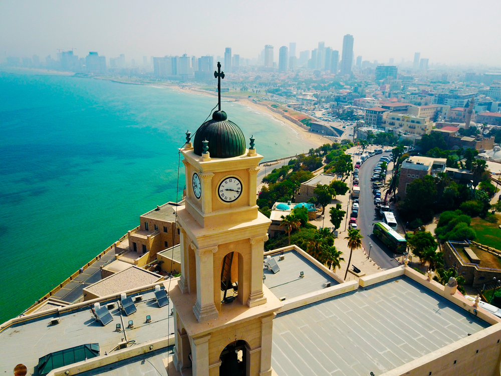 Jaffa clock tower and Tel Aviv
